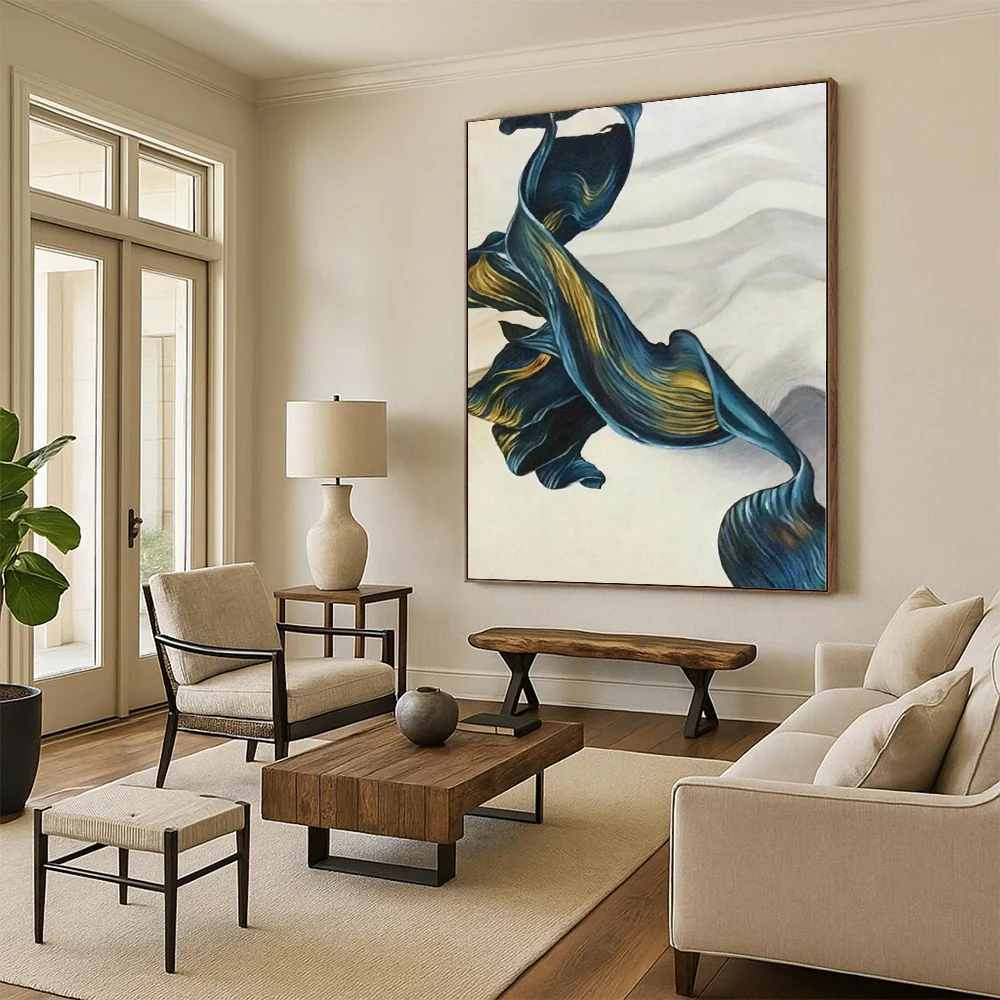 Ribbon Original Hand-painted Living White Bedroom Abstract Artwork 46DAV